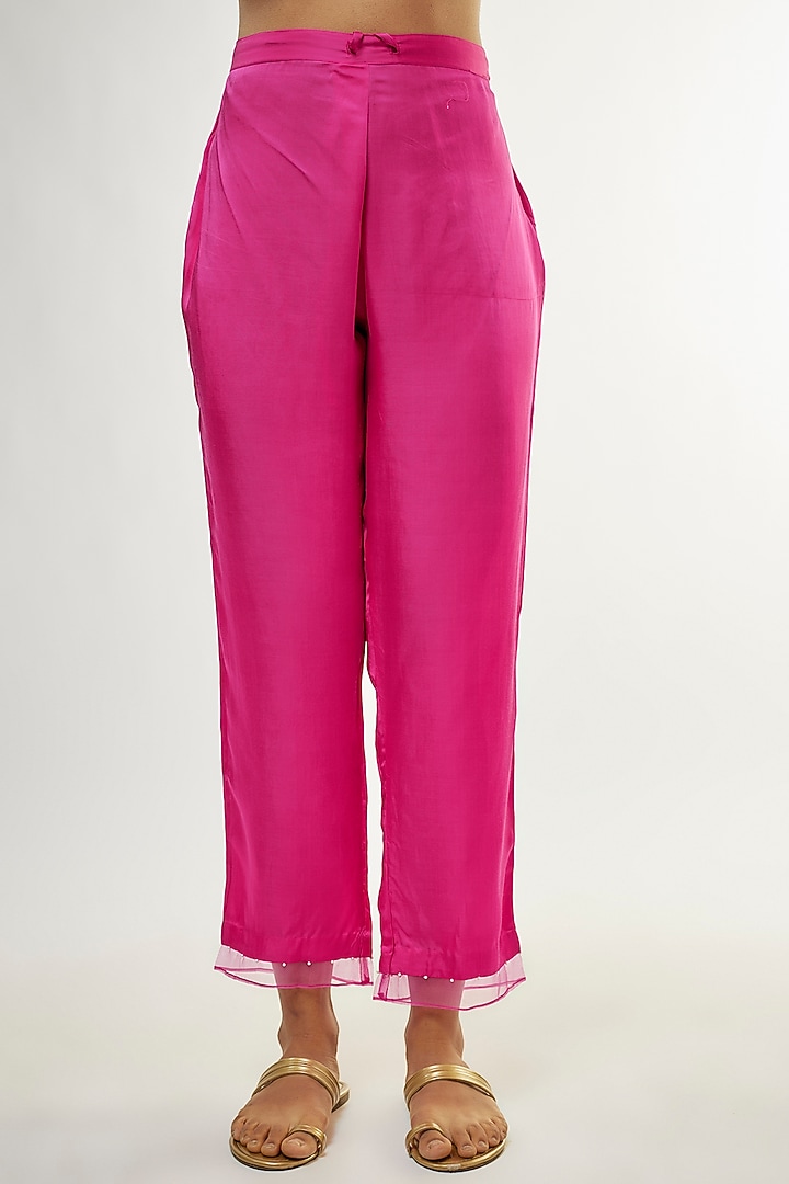 Hot Pink Silk Sequins Embroidered Kurta Set by One not two at Pernia's Pop Up Shop