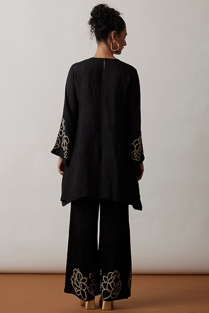 Black Viscose Silk Embroidered Tunic Set by One not two at Pernia's Pop Up Shop