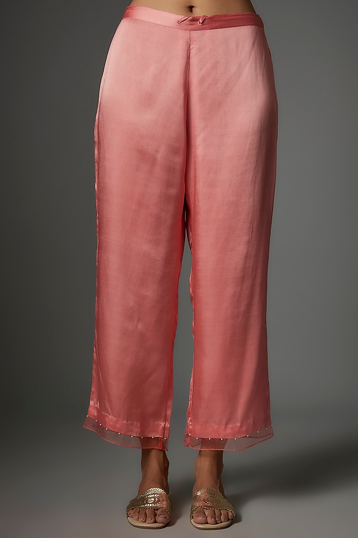 Coral Viscose Silk Hand Embroidered Kurta Set by One not two at Pernia's Pop Up Shop