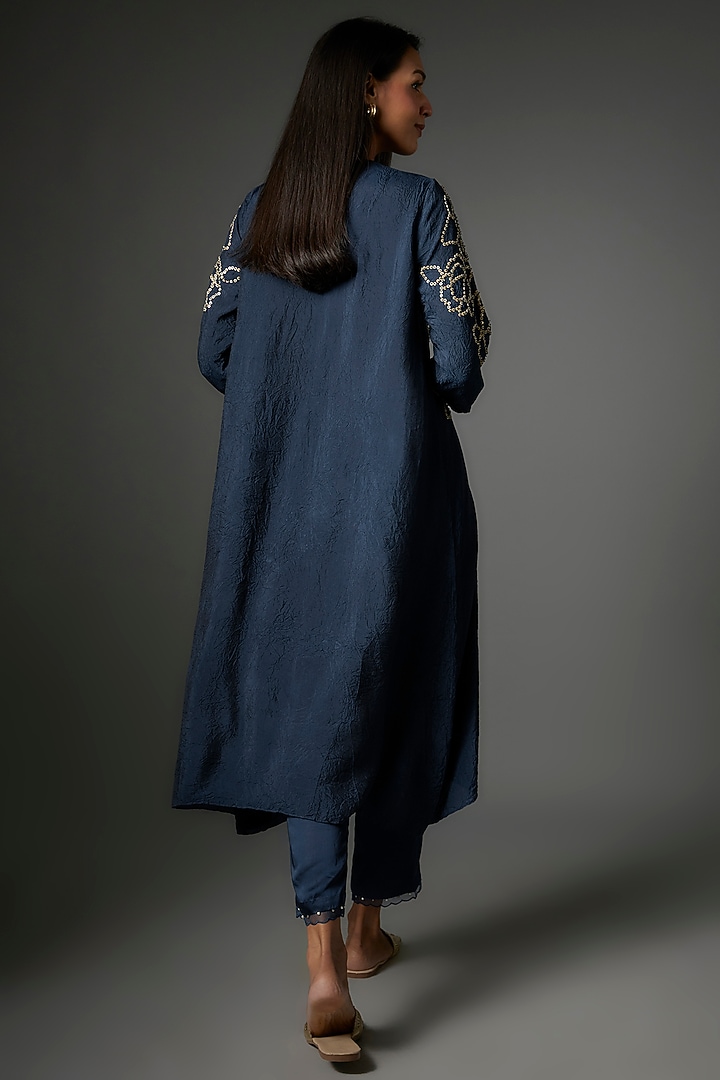 Navy Viscose Silk Hand Embroidered Kurta Set by One not two at Pernia's Pop Up Shop