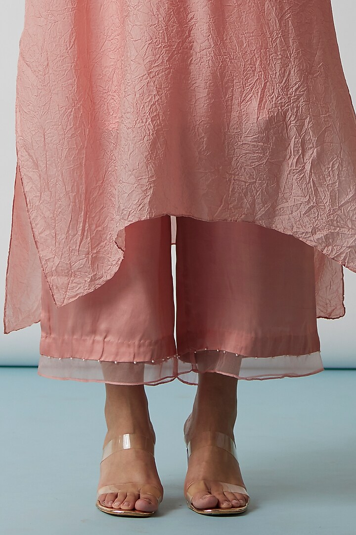 Coral Ombre Viscose Silk Embroidered Kaftan Set by One not two at Pernia's Pop Up Shop