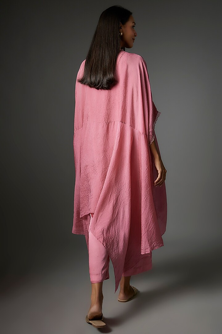 Rose Pink Viscose Silk Embroidered Kaftan Set by One not two at Pernia's Pop Up Shop