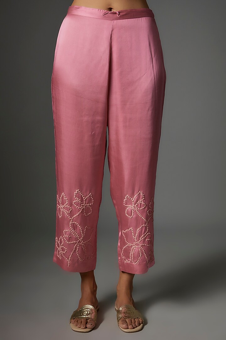Rose Pink Viscose Silk Embroidered Kaftan Set by One not two at Pernia's Pop Up Shop