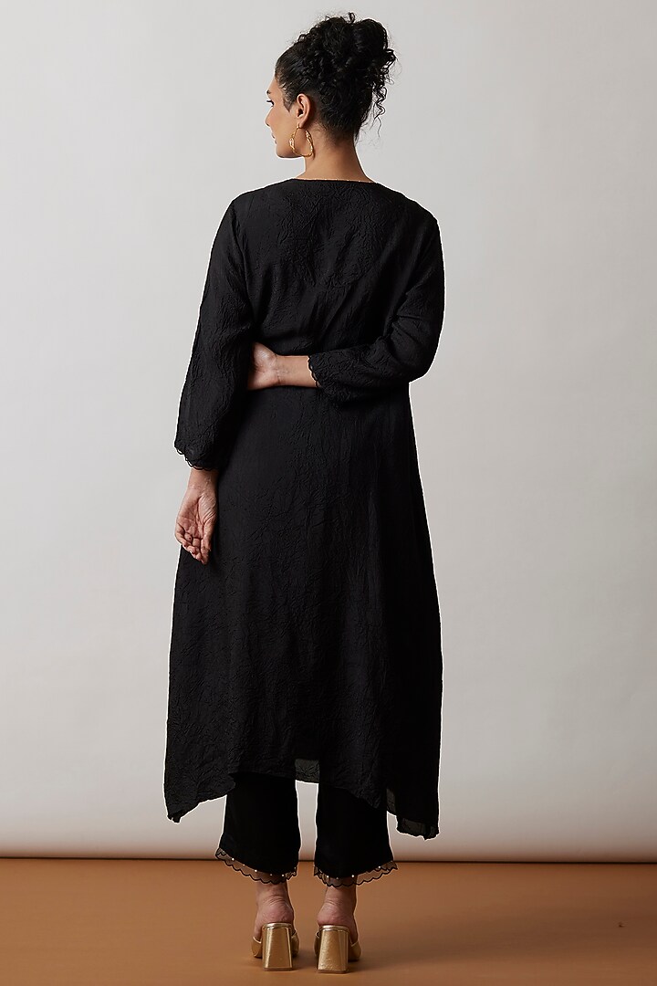 Black Viscose Silk Embroidered Kaftan Set by One not two at Pernia's Pop Up Shop