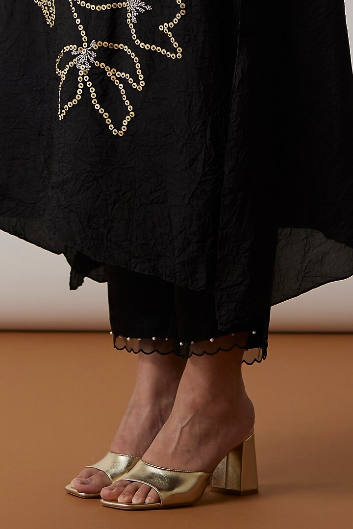 Black Viscose Silk Embroidered Kaftan Set by One not two at Pernia's Pop Up Shop