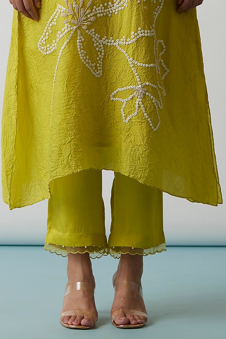 Citrus Yellow Viscose Silk Embroidered Kurta Set by One not two at Pernia's Pop Up Shop