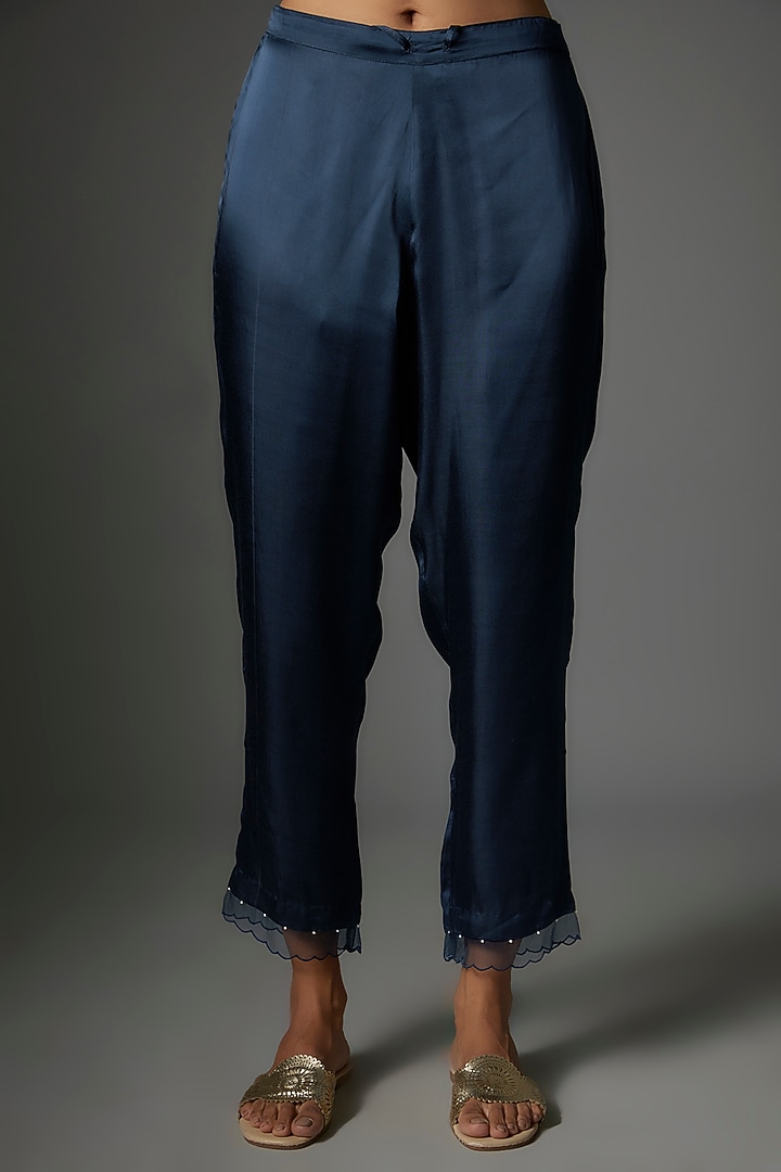 Navy Viscose Silk Hand Embroidered Kurta Set by One not two at Pernia's Pop Up Shop