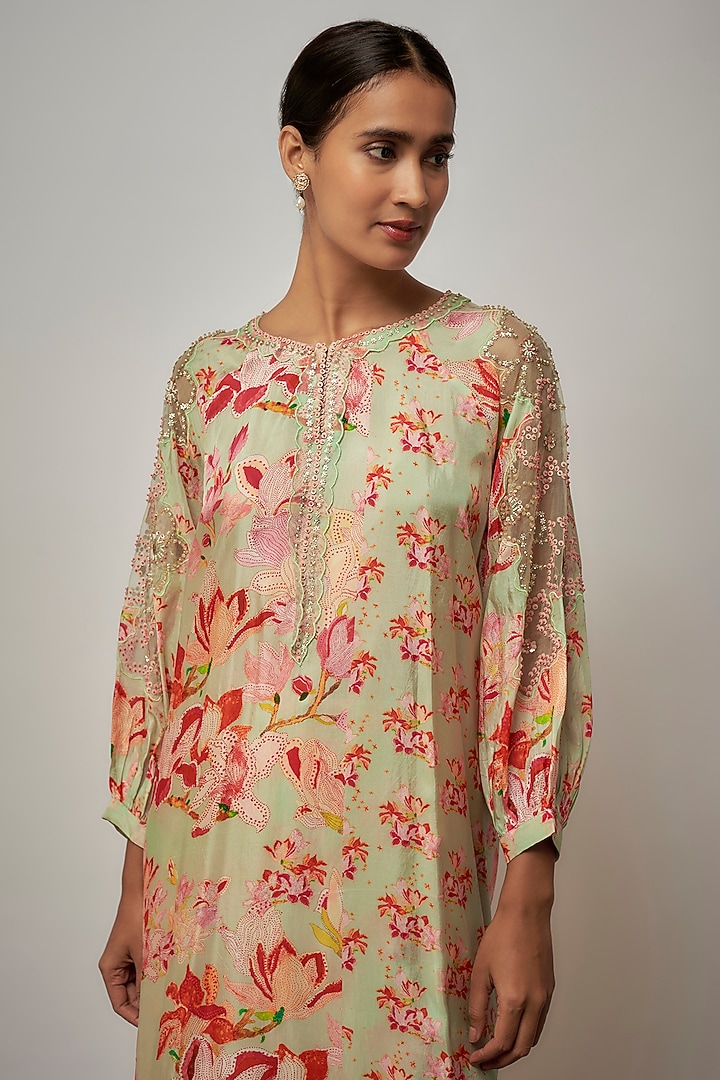 Mist Green Viscose Floral Printed Kurta Set by One not two at Pernia's Pop Up Shop