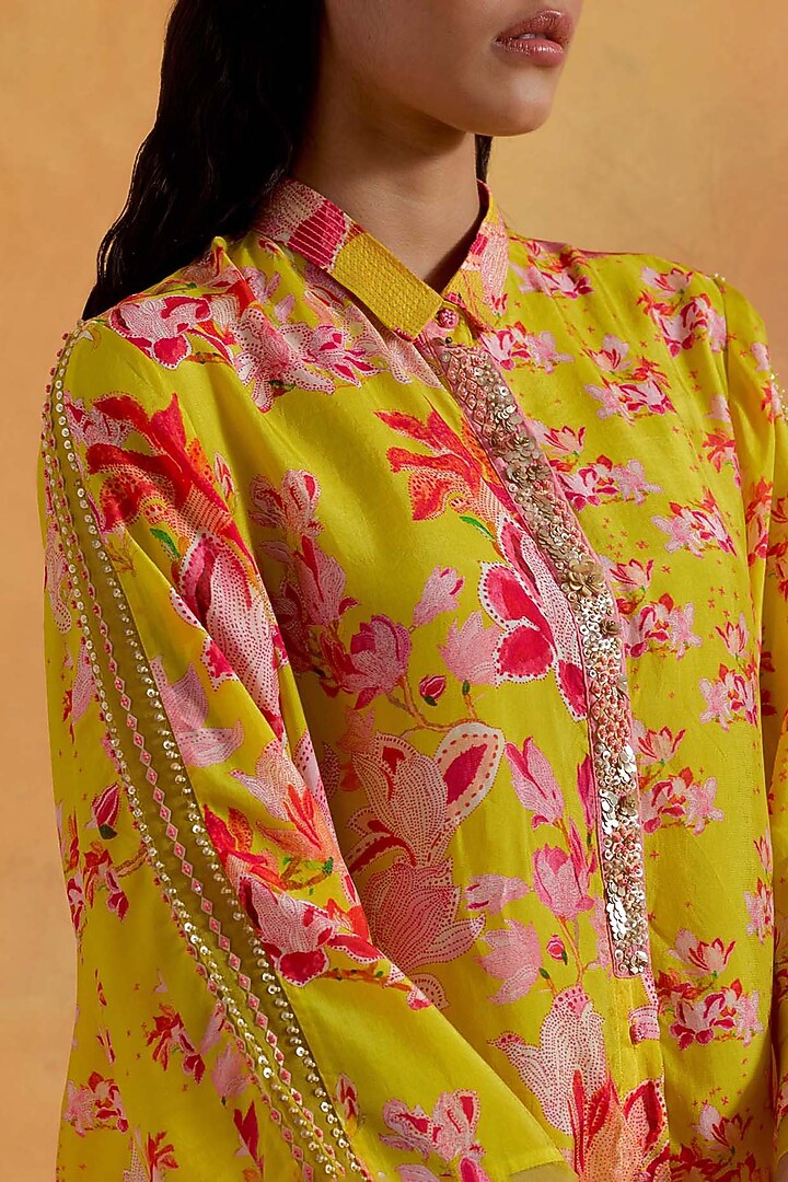 Mango Yellow Viscose Silk Sequins Embroidered Tunic Set by One not two at Pernia's Pop Up Shop