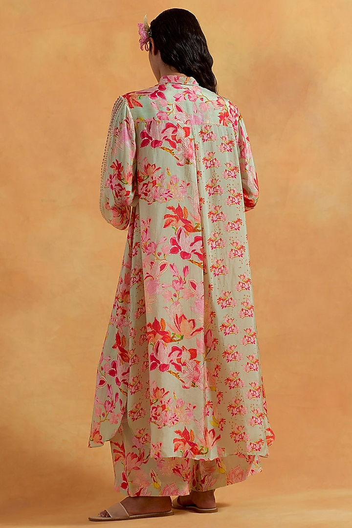 Mist Green Viscose Silk Sequins Embroidered Tunic Set by One not two at Pernia's Pop Up Shop