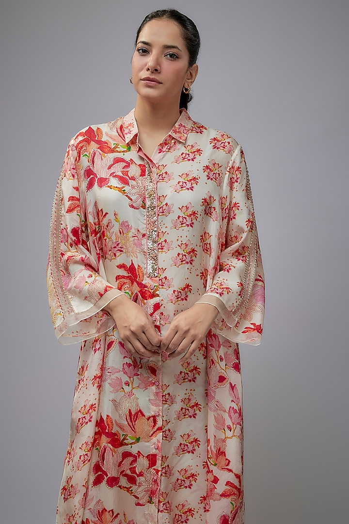 Ecru Viscose Silk Printed Co-Ord Set by One not two at Pernia's Pop Up Shop