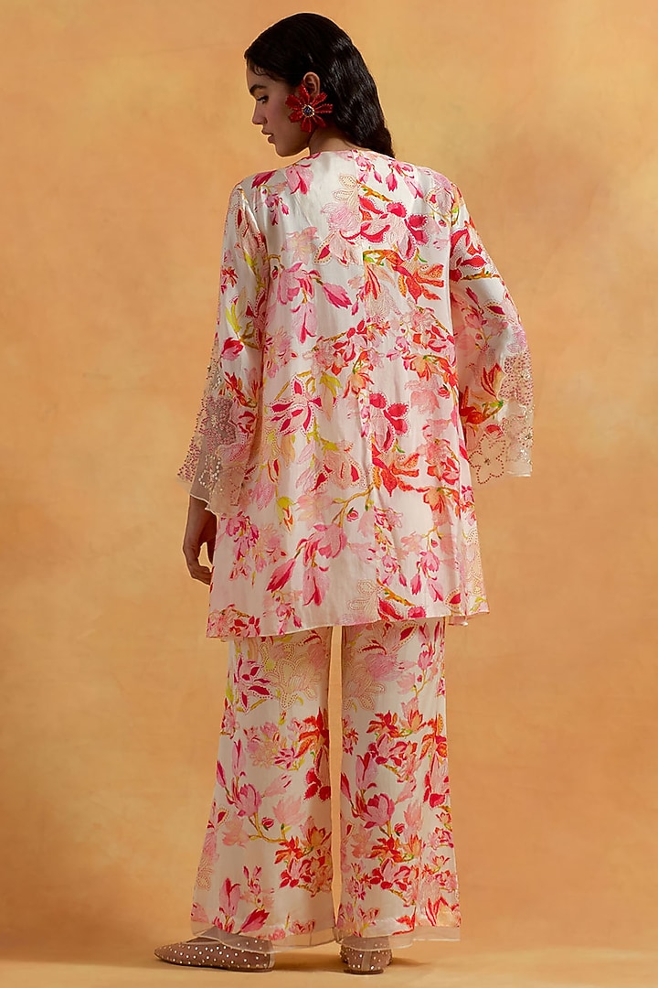 Ecru Silk & Satin Sequin Embroidered Co-Ord Set by One not two at Pernia's Pop Up Shop