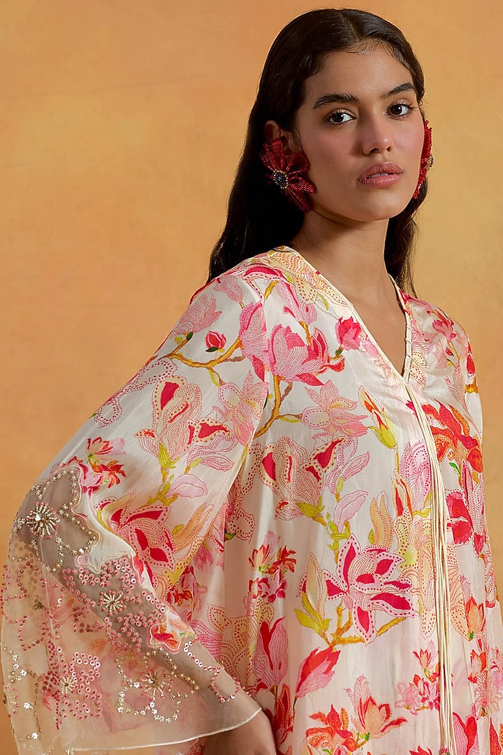 Ecru Silk & Satin Sequin Embroidered Co-Ord Set by One not two at Pernia's Pop Up Shop