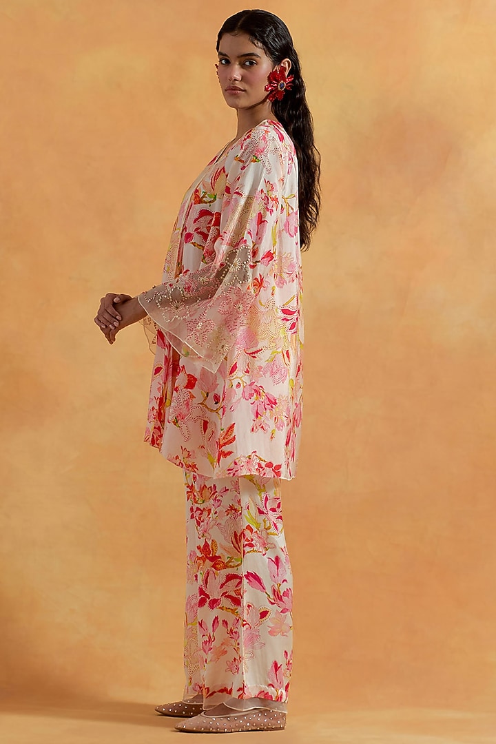 Ecru Silk & Satin Sequin Embroidered Co-Ord Set by One not two at Pernia's Pop Up Shop