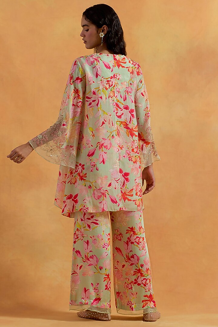 Mist Green Silk Dori & Sequins Embroidered Kurta Set by One not two at Pernia's Pop Up Shop