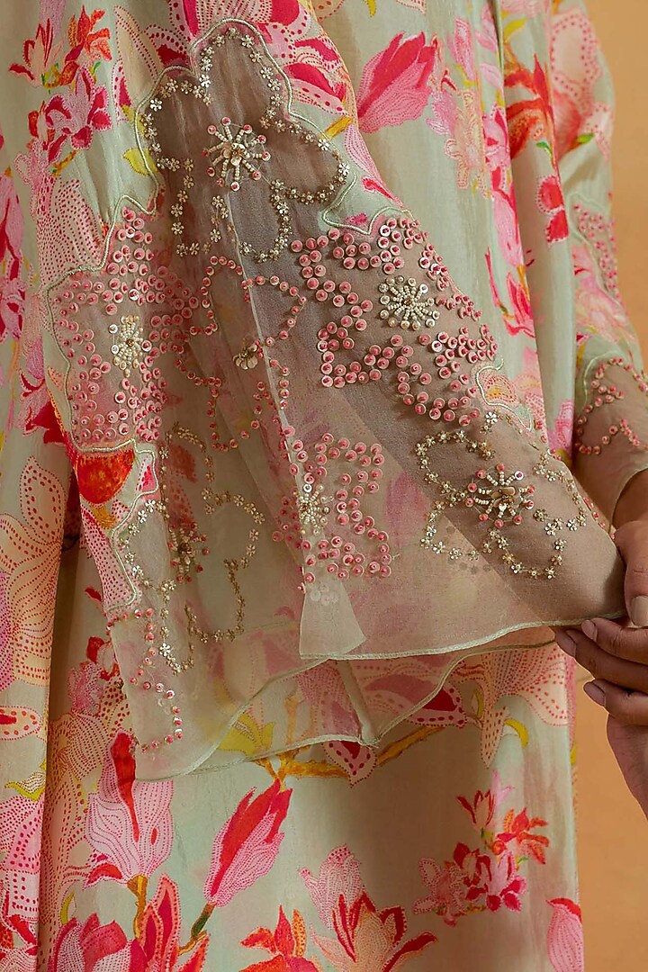 Mist Green Silk Dori & Sequins Embroidered Kurta Set by One not two at Pernia's Pop Up Shop