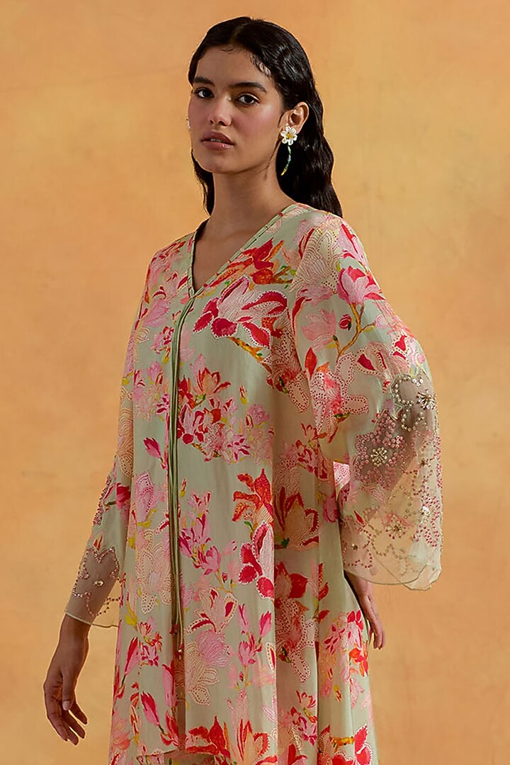 Mist Green Silk Dori & Sequins Embroidered Kurta Set by One not two at Pernia's Pop Up Shop