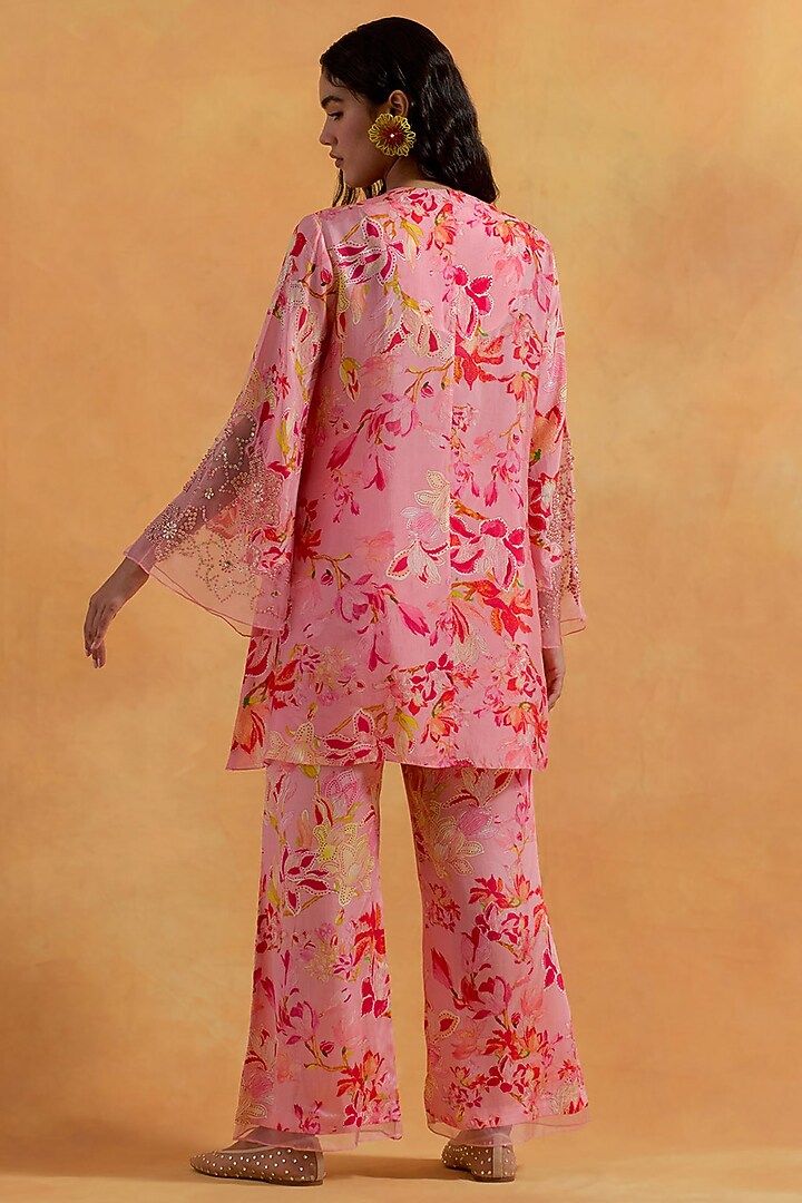 Peach Silk Dori & Sequins Embroidered Kurta Set by One not two at Pernia's Pop Up Shop