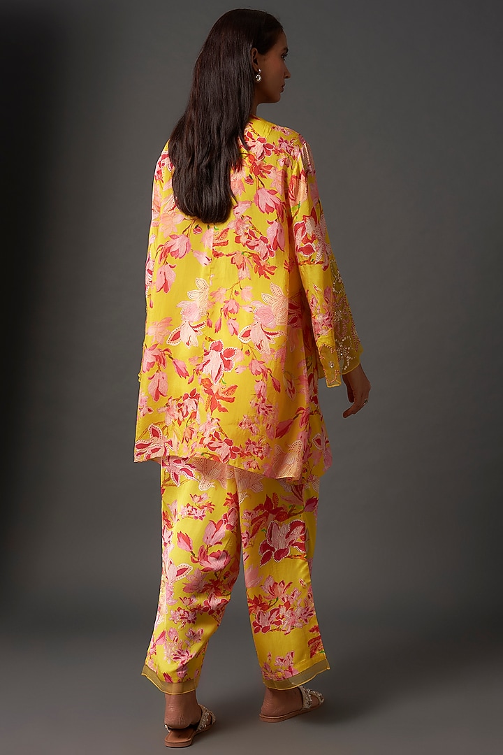 Yellow Viscose Silk Floral Printed & Embellished Co-Ord Set by One not two at Pernia's Pop Up Shop