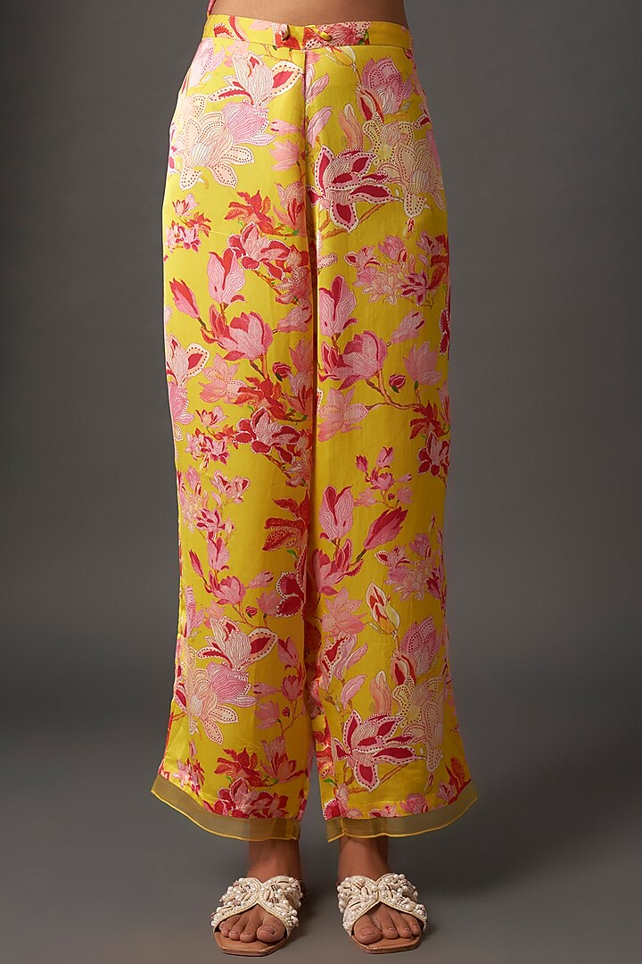 Yellow Viscose Silk Floral Printed & Embellished Co-Ord Set by One not two at Pernia's Pop Up Shop