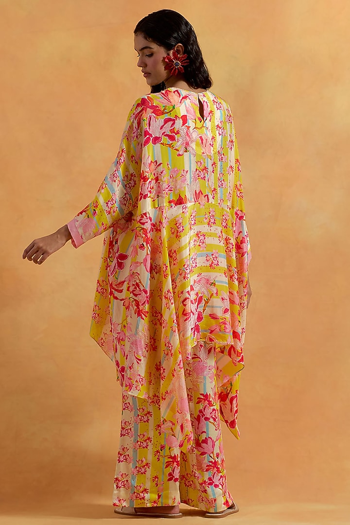 Ecru Silk Hand & Machine Embroidered Kaftan Set by One not two at Pernia's Pop Up Shop