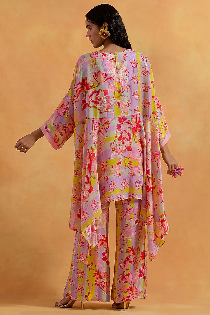 Lavender Silk Hand & Machine Embroidered Kaftan Set by One not two at Pernia's Pop Up Shop