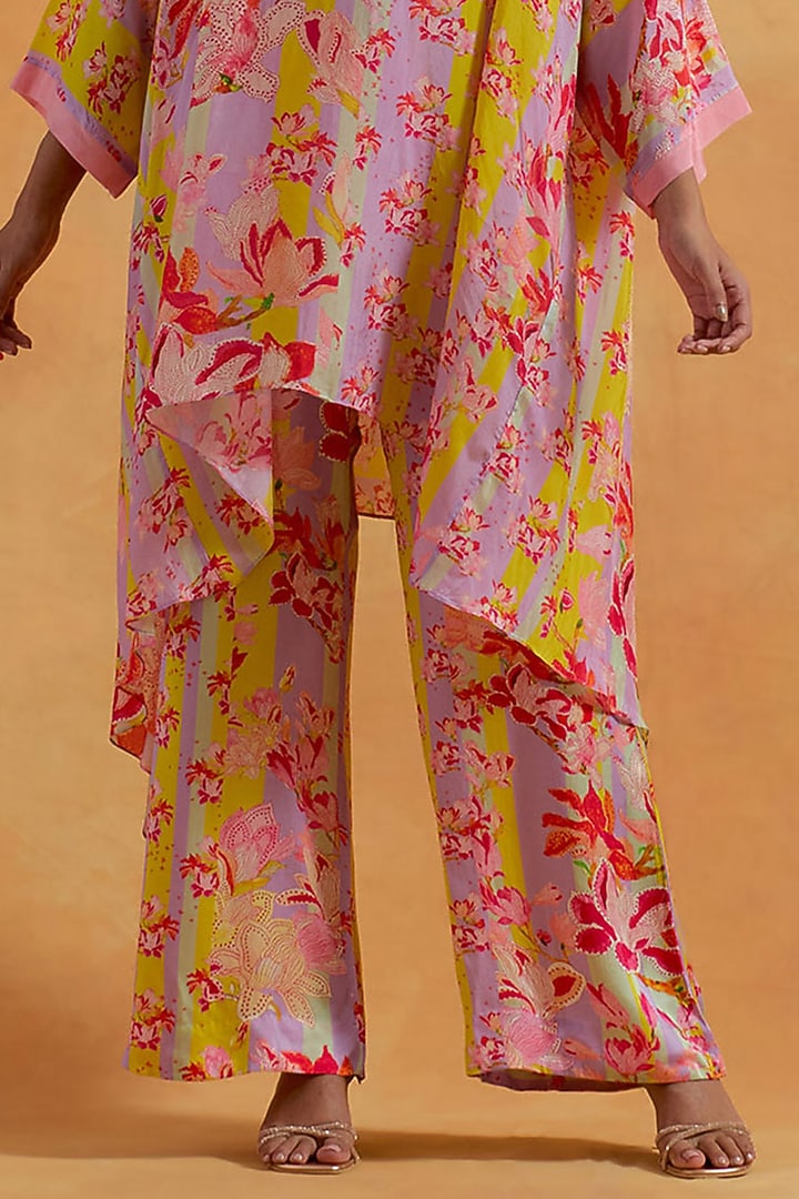 Lavender Silk Hand & Machine Embroidered Kaftan Set by One not two at Pernia's Pop Up Shop