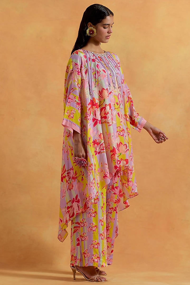 Lavender Silk Hand & Machine Embroidered Kaftan Set by One not two at Pernia's Pop Up Shop
