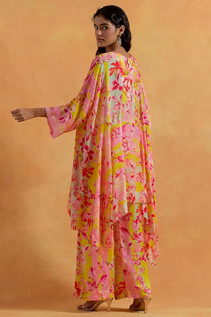 Peach Silk Hand & Machine Embroidered Kaftan Set by One not two at Pernia's Pop Up Shop
