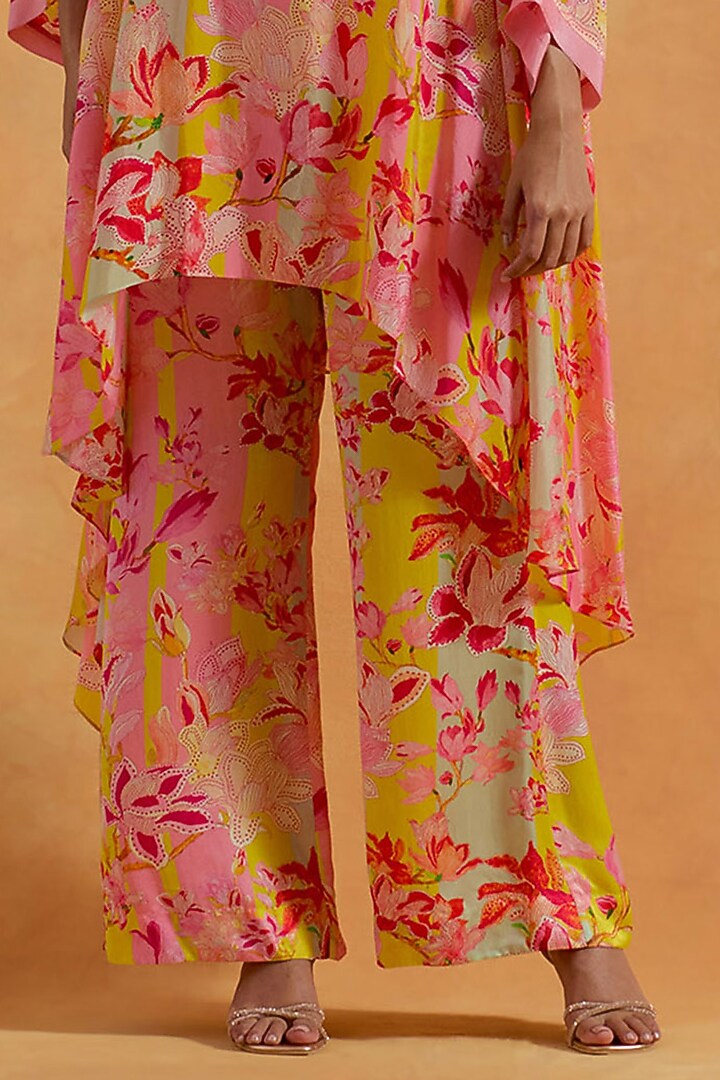 Peach Silk Hand & Machine Embroidered Kaftan Set by One not two at Pernia's Pop Up Shop