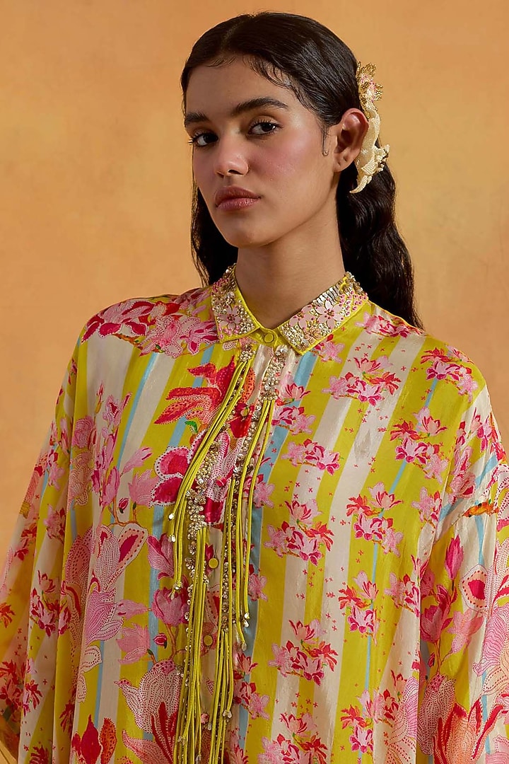 Ecru Viscose Silk Sequins Embroidered Co-Ord Set by One not two at Pernia's Pop Up Shop