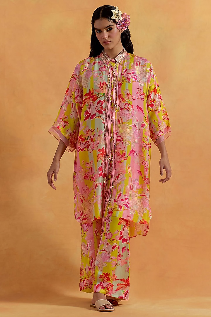 Peach Viscose Silk Sequins Embroidered Co-Ord Set by One not two at Pernia's Pop Up Shop