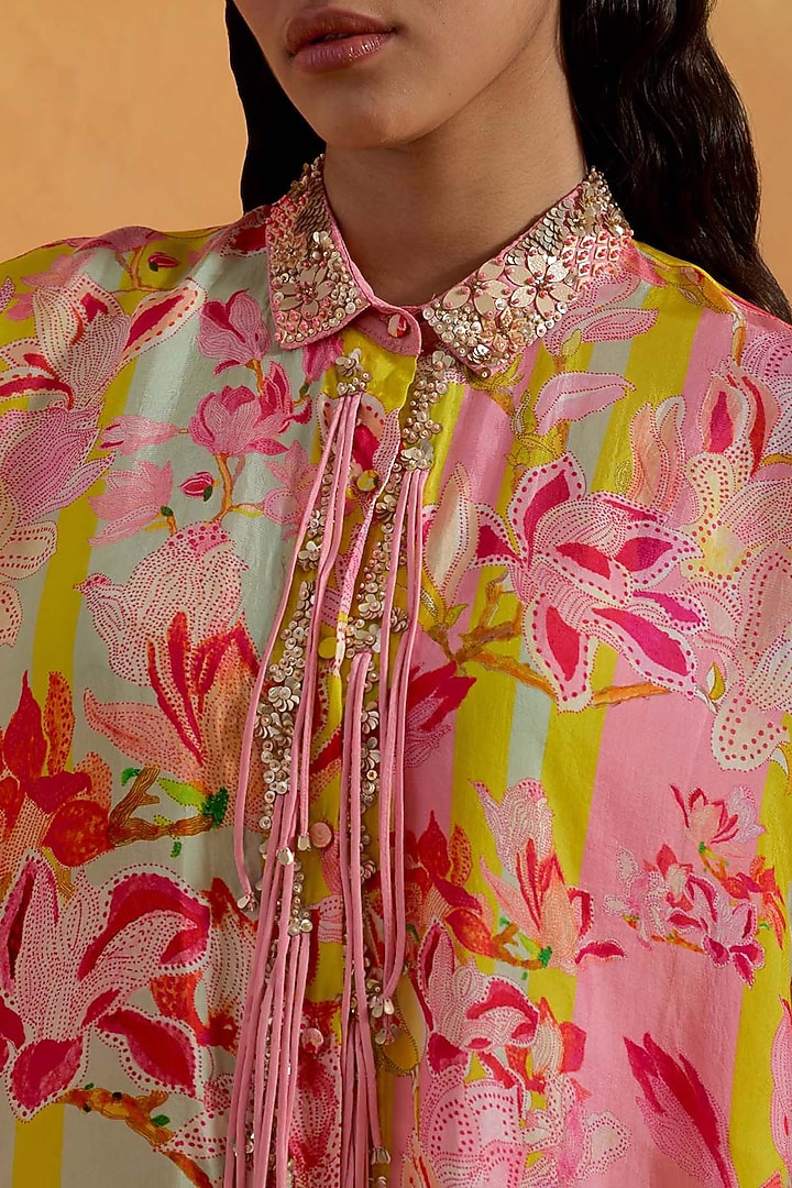 Peach Viscose Silk Sequins Embroidered Co-Ord Set by One not two at Pernia's Pop Up Shop
