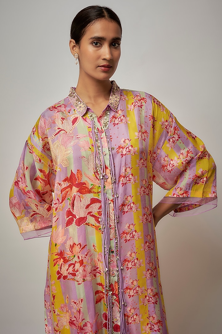 Lavender Viscose Silk Printed Co-Ord Set by One not two at Pernia's Pop Up Shop
