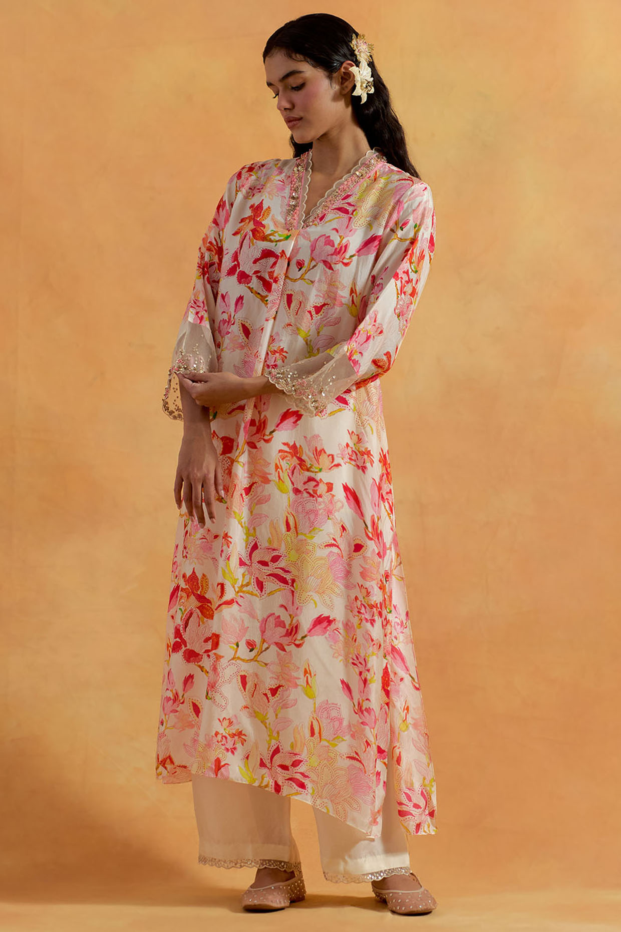 Ecru Viscose Silk Sequin Embroidered Kurta Set by One not two at Pernia's Pop Up Shop