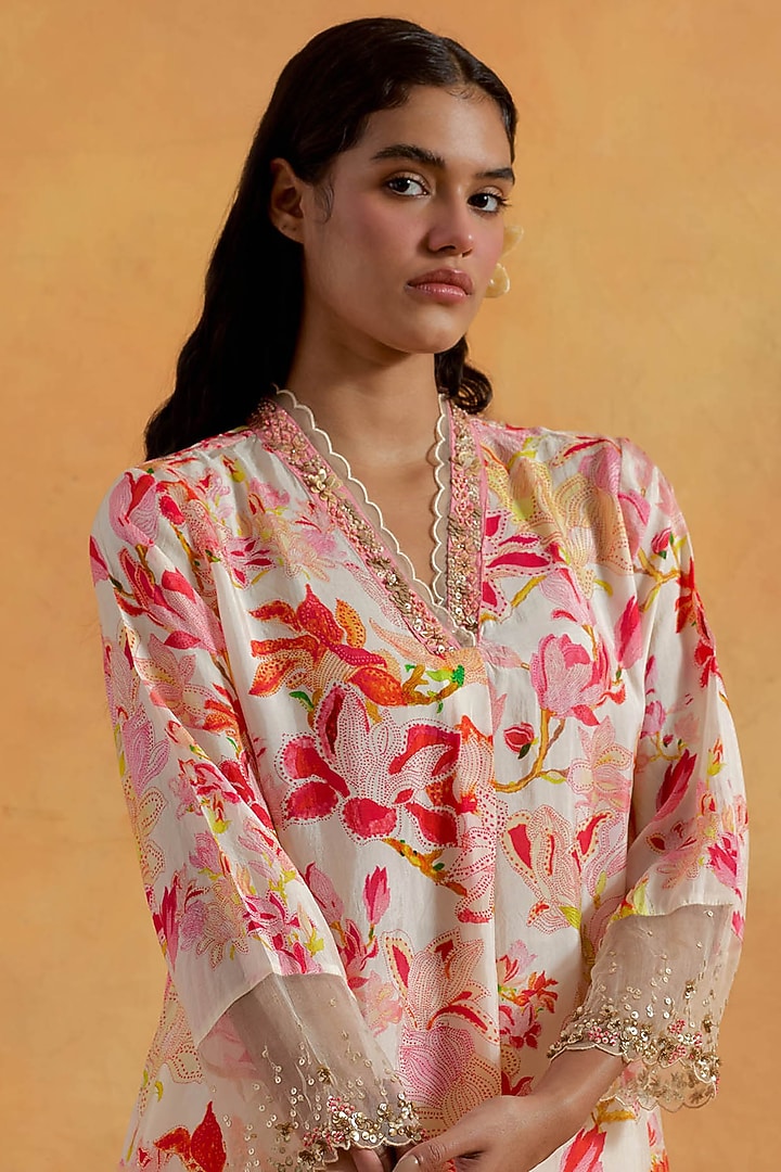 Ecru Viscose Silk Sequin Embroidered Kurta Set by One not two at Pernia's Pop Up Shop