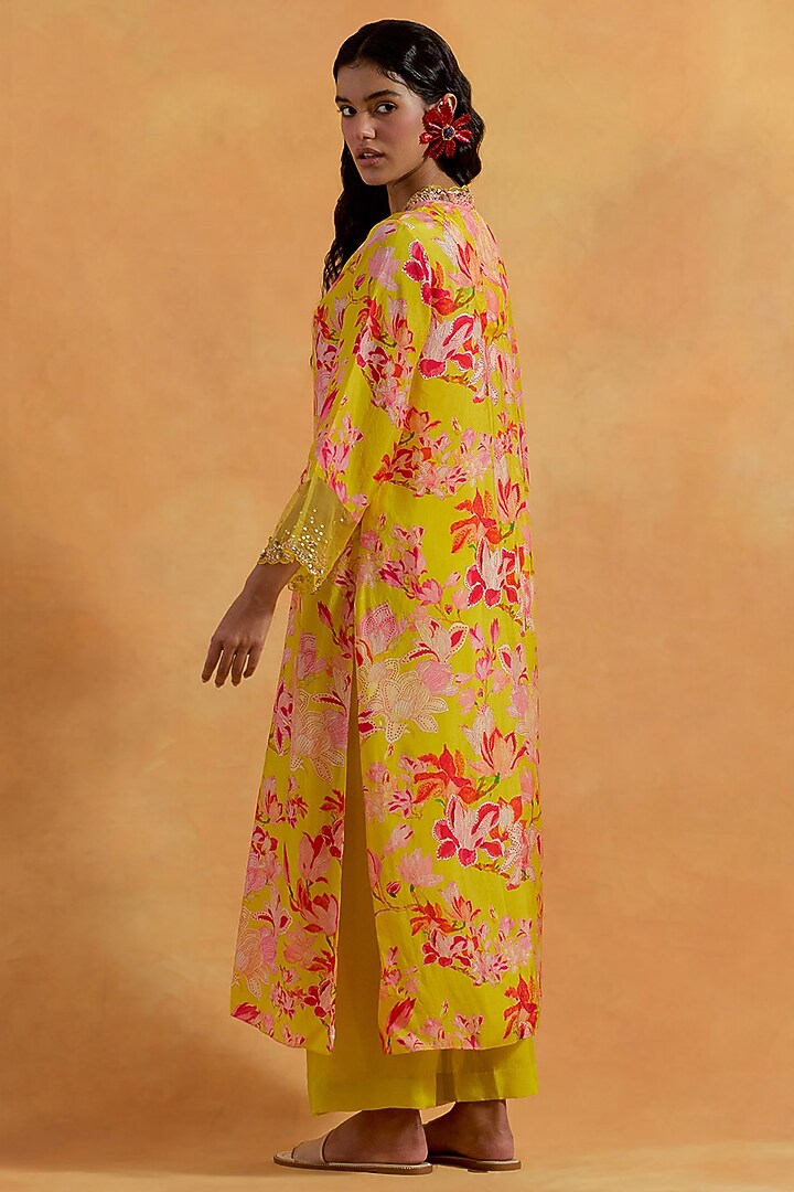 Mango Yellow Viscose Silk Sequins Embroidered Kurta Set by One not two at Pernia's Pop Up Shop
