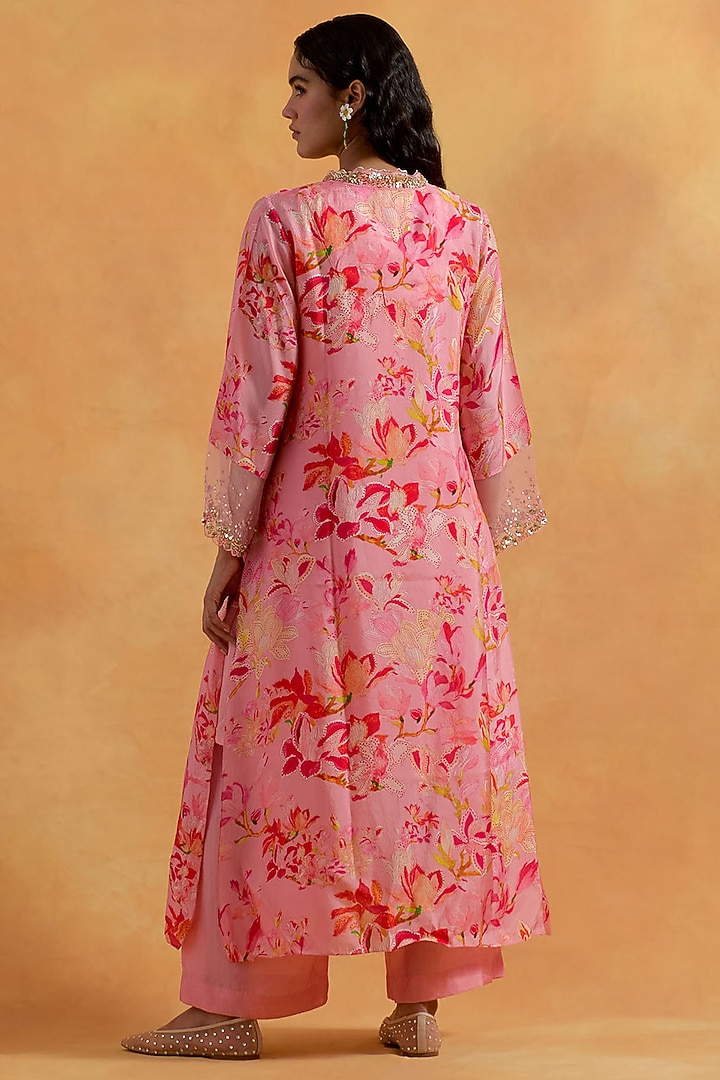 Peach Viscose Silk Sequins Embroidered Kurta Set by One not two at Pernia's Pop Up Shop