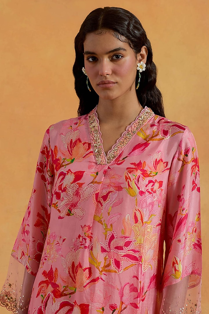Peach Viscose Silk Sequins Embroidered Kurta Set by One not two at Pernia's Pop Up Shop