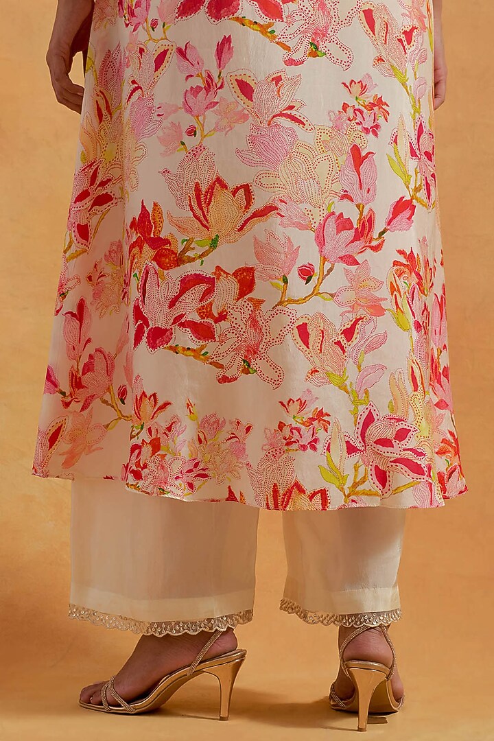 Ecru Viscose Silk Printed & Embroidered Kurta Set by One not two at Pernia's Pop Up Shop