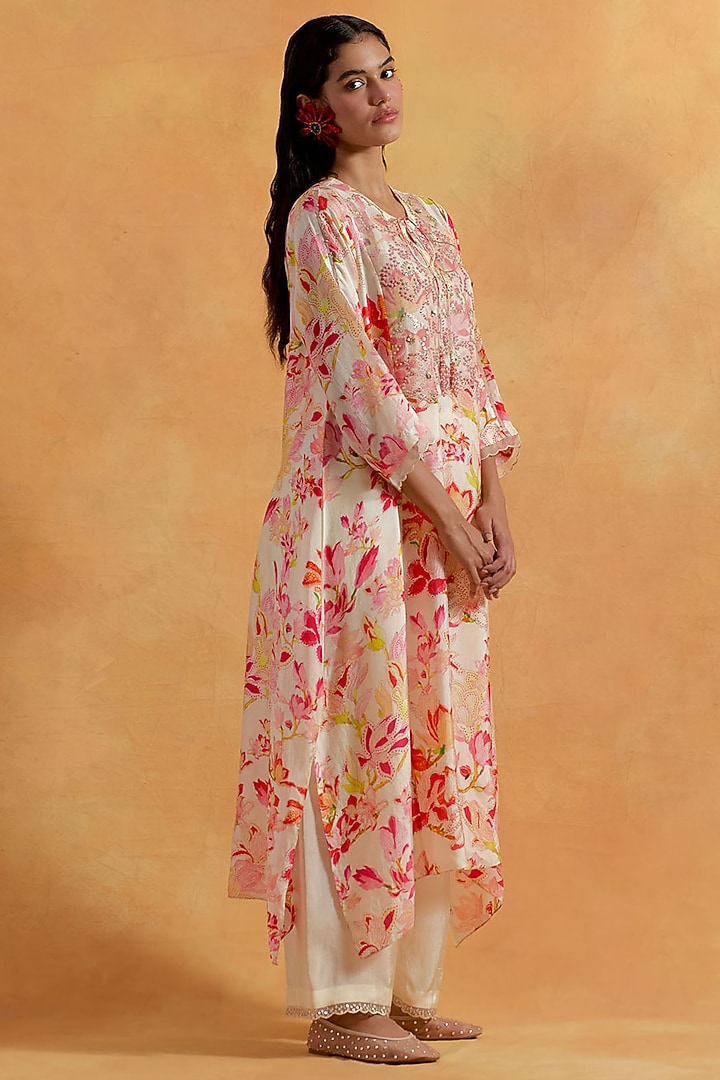 Ecru Viscose Silk Sequin Embroidered Kurta Set by One not two at Pernia's Pop Up Shop