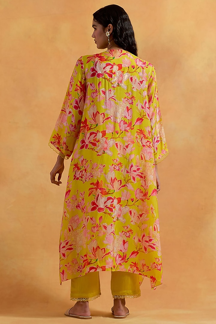Mango Yellow Viscose Silk Sequins Embroidered Kurta Set by One not two at Pernia's Pop Up Shop