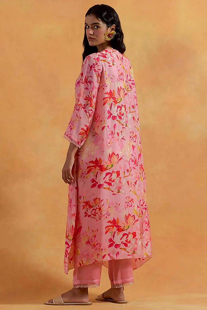 Peach Viscose Silk Sequins Embroidered Kurta Set by One not two at Pernia's Pop Up Shop
