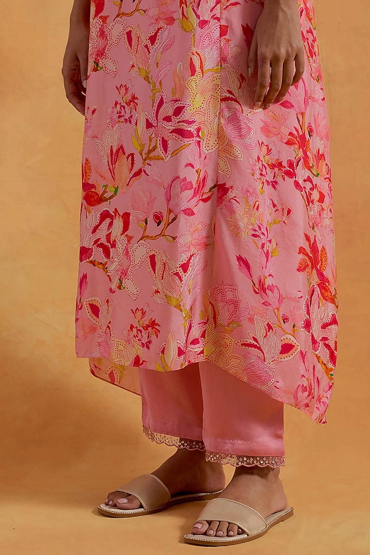 Peach Viscose Silk Sequins Embroidered Kurta Set by One not two at Pernia's Pop Up Shop