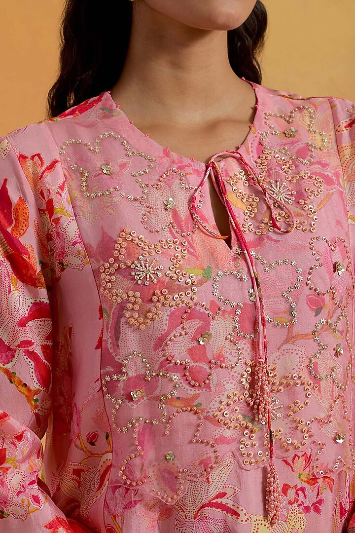 Peach Viscose Silk Sequins Embroidered Kurta Set by One not two at Pernia's Pop Up Shop