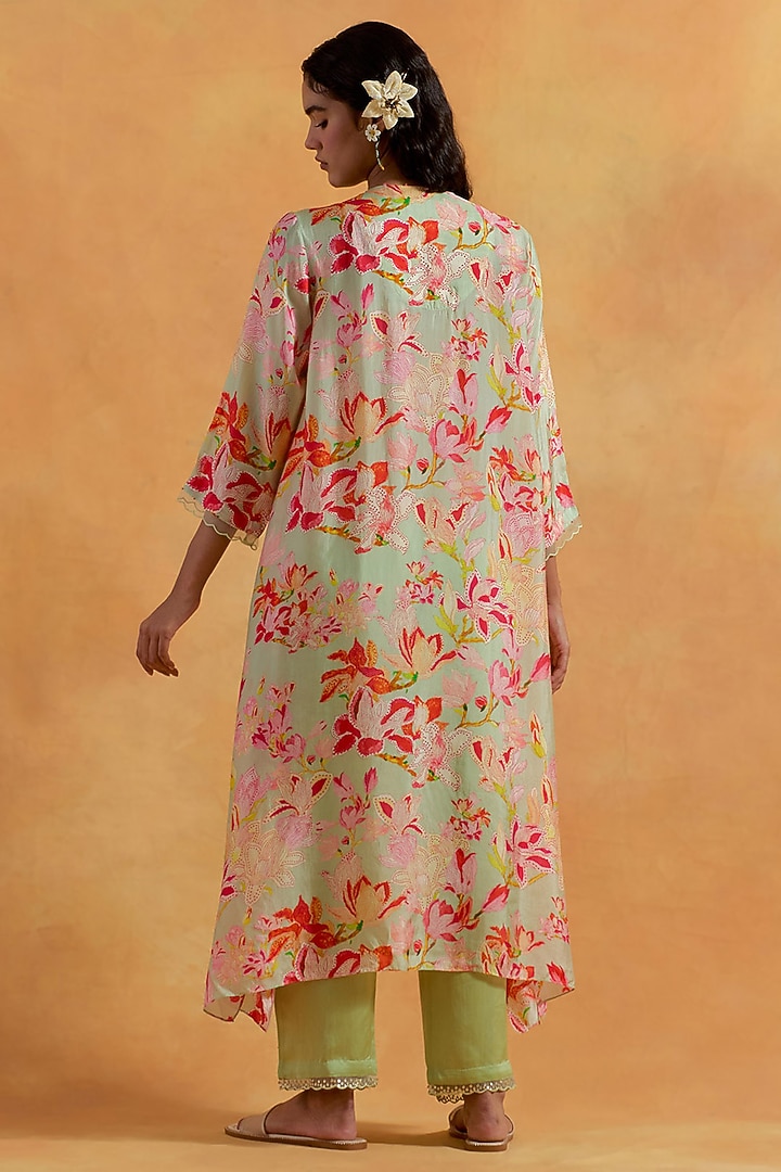 Mist Green Viscose Silk Sequins Embroidered Kurta Set by One not two at Pernia's Pop Up Shop