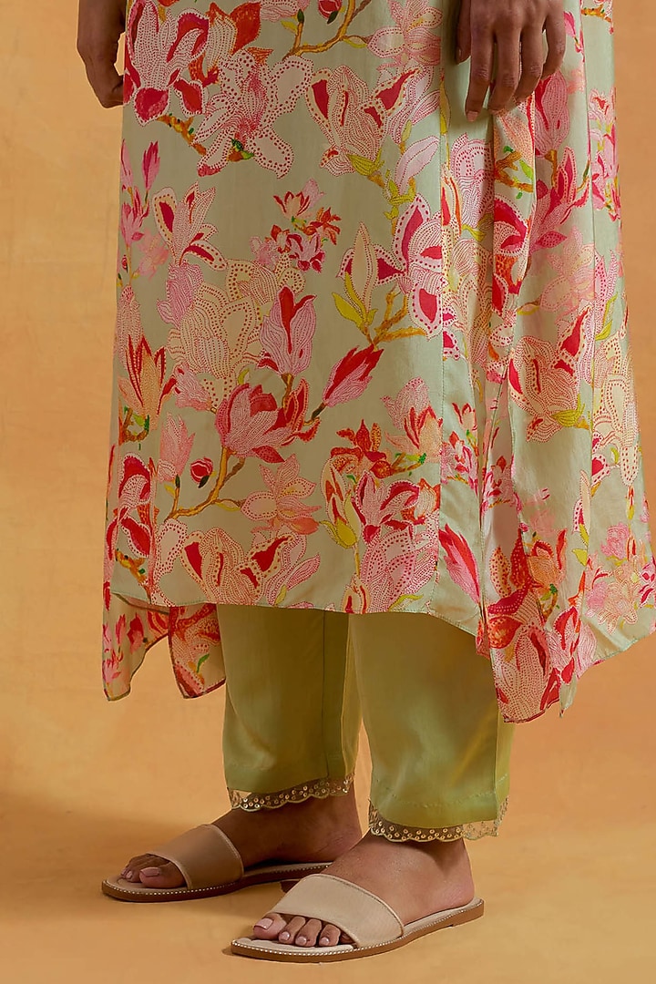 Mist Green Viscose Silk Sequins Embroidered Kurta Set by One not two at Pernia's Pop Up Shop