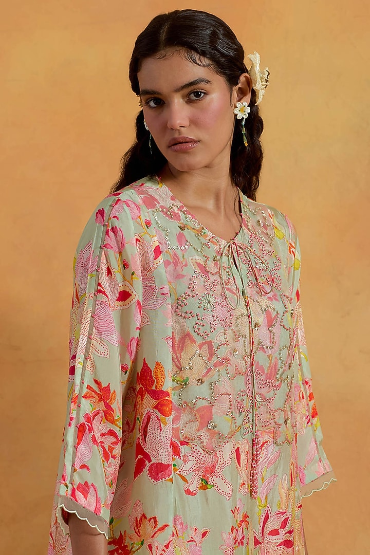 Mist Green Viscose Silk Sequins Embroidered Kurta Set by One not two at Pernia's Pop Up Shop