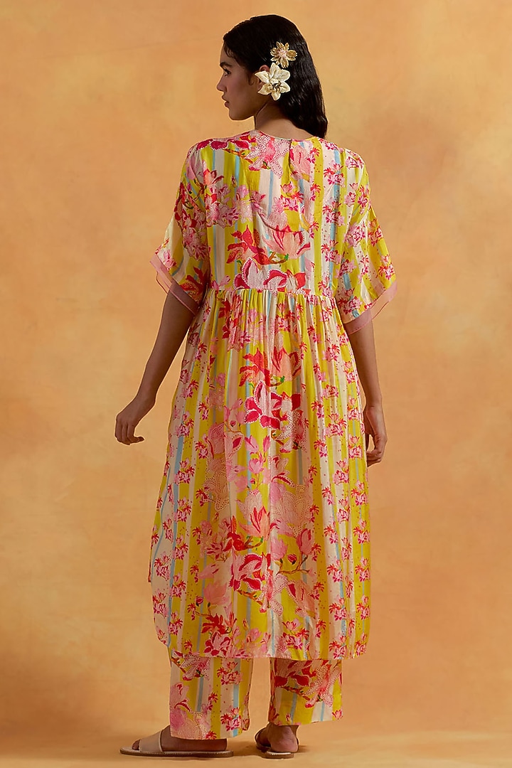 Ecru Viscose Silk Printed & Embroidered Tunic Set by One not two at Pernia's Pop Up Shop