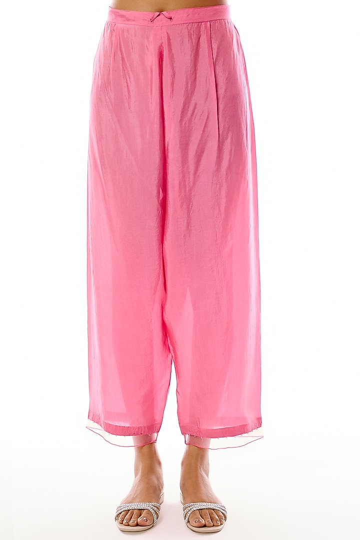 Orchid Pink Silk & Organza Floral Applique Work Kurta Set by One not two at Pernia's Pop Up Shop